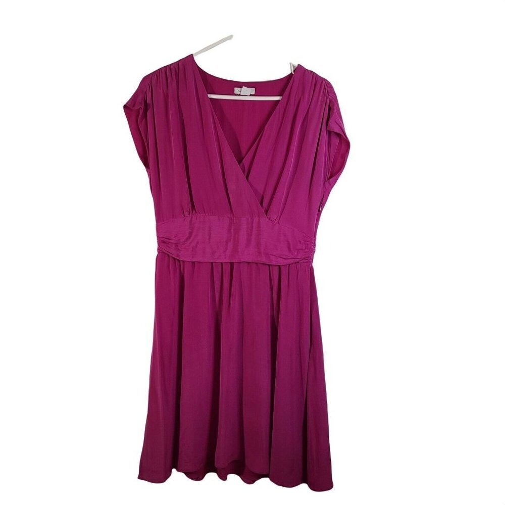 Garnet Hill 100% Silk V Neck Empire Waist Pink Dress Size 8